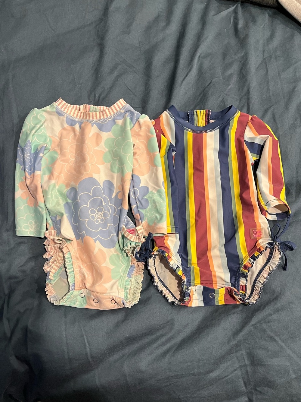 Lot of 2 Ruffle Butts Long-Sleeve Rash Guard Bathing Suits for Baby Size 6-12 Mo